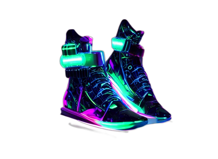 shoes, cyberpunk, 3d render, vaporwave transparent PNG cut-out