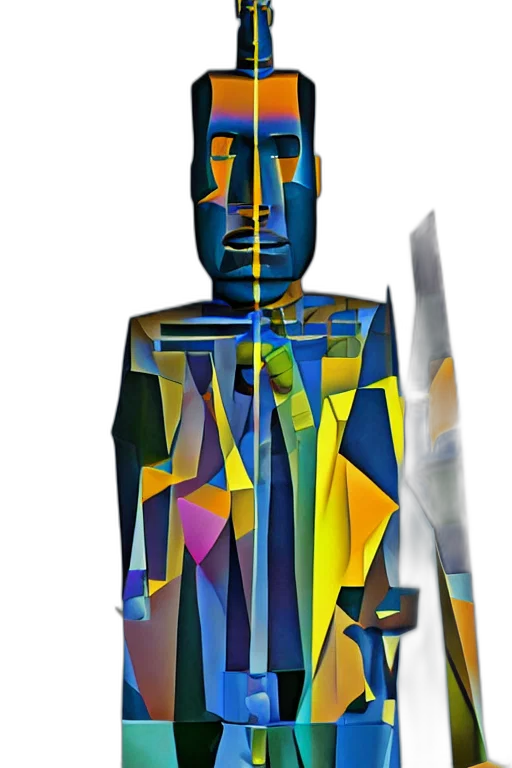 robot, jacket, staff, sword, concept art, 3d render, cyberpunk, pixel art transparent PNG cut-out