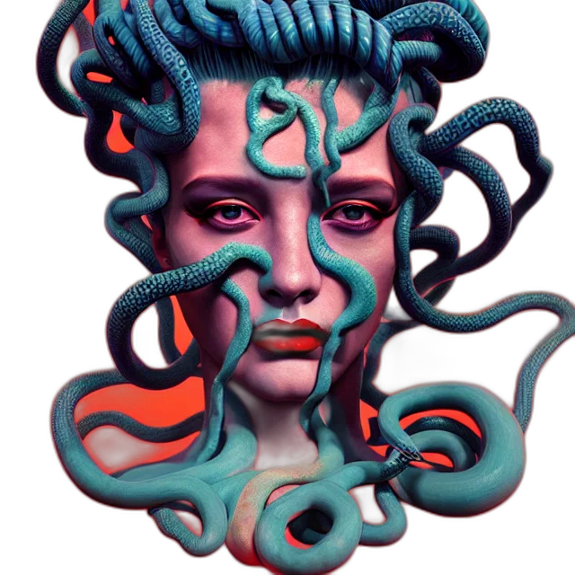 creature, face, hair, mask, cyberpunk, 3d render, fantasy art, vaporwave transparent PNG cut-out