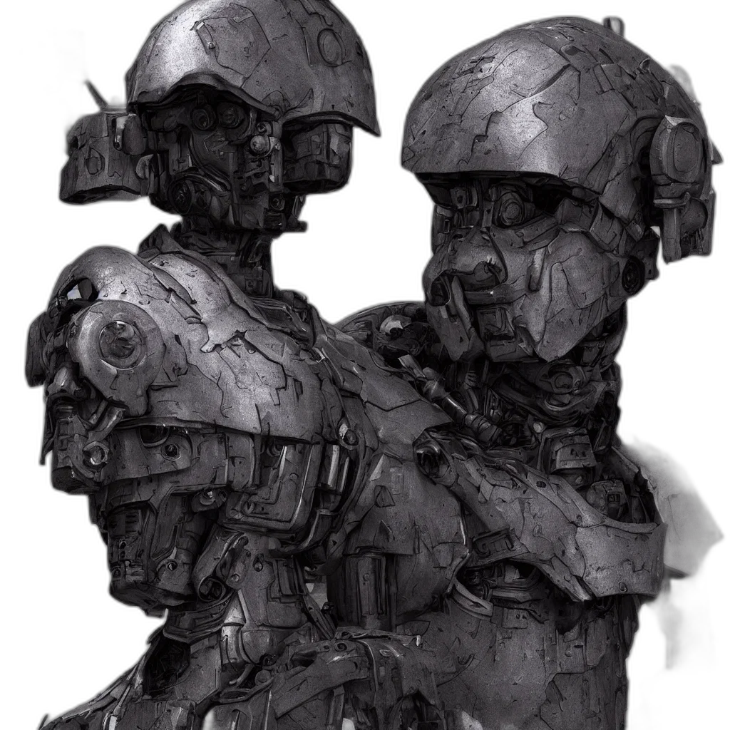 robot, mask, face, weapon, concept art, 3d render, fantasy art, cyberpunk transparent PNG cut-out