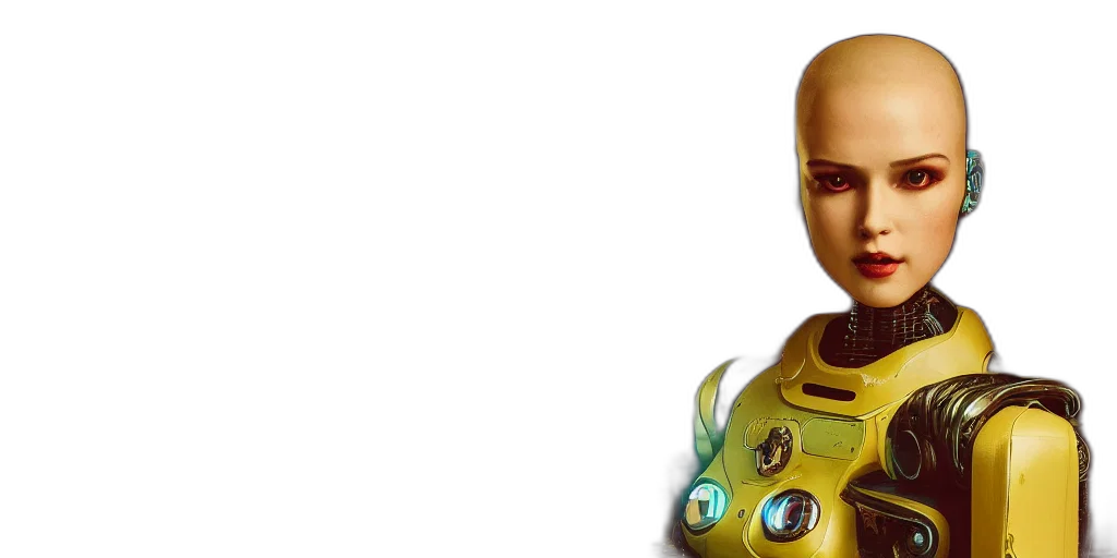 robot, 3d render, concept art, cyberpunk, bladerunner, closeup, portrait, tin transparent PNG cut-out