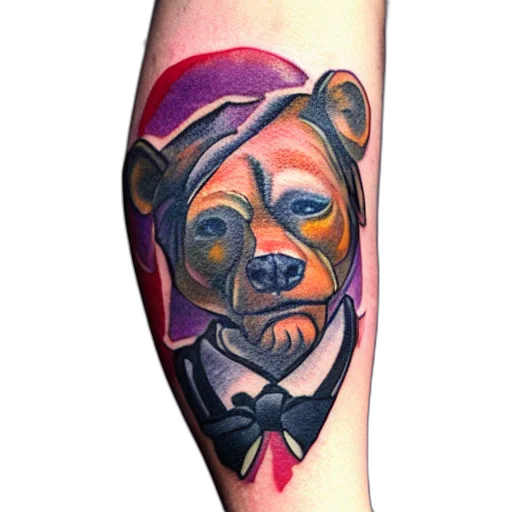 watercolor, tattoo, style, man, bear, head, color, restoration transparent PNG cut-out