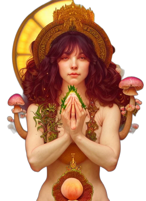fantasy art, concept art, photorealistic, pixel art, symmetry, portrait, goddess, peach transparent PNG cut-out