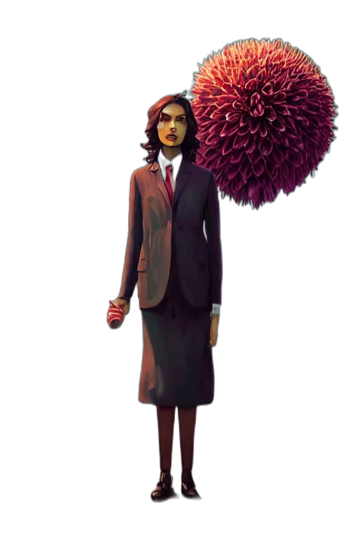 staff, umbrella, jacket, hair, concept art, fantasy art, pixel art, comic book art transparent PNG cut-out