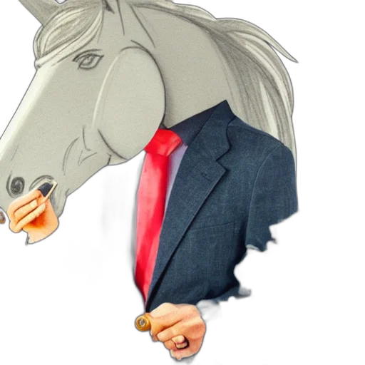 animal, mask, cartoon, antropomorphic, horse, wearing, suit, smoking transparent PNG cut-out