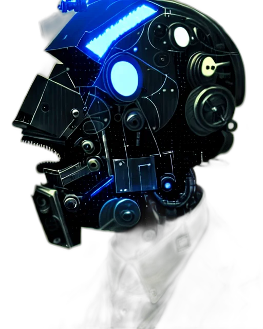 robot, mask, hat, face, cyberpunk, concept art, 3d render, pixel art transparent PNG cut-out