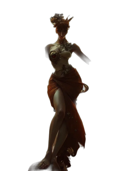 dress, staff, crown, jewelry, concept art, fantasy art, 3d render, photorealistic transparent PNG cut-out