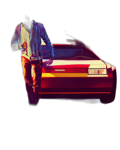 car, jacket, robot, concept art, vaporwave, pixel art, photorealistic, stylish transparent PNG cut-out