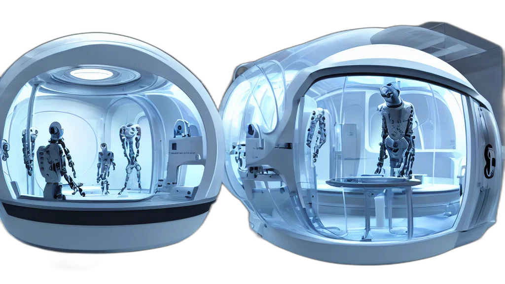 concept art, 3d render, cyberpunk, outer space, futuristic, enclosed, medical, pod transparent PNG cut-out