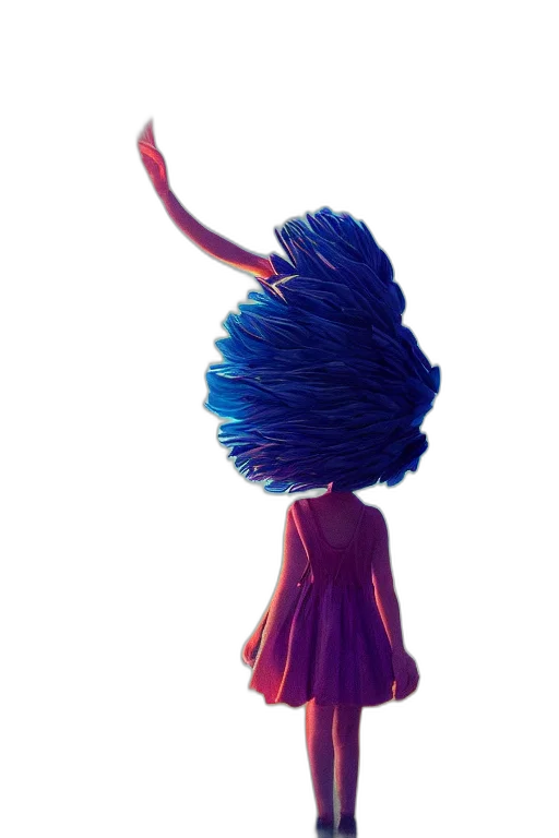 hair, dress, staff, crown, 3d render, concept art, vaporwave, photorealistic transparent PNG cut-out