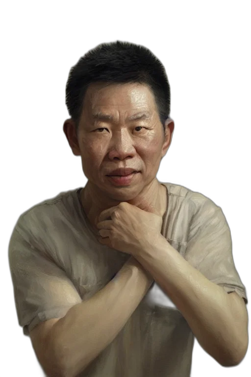 face, staff, oil painting, photorealistic transparent PNG cut-out