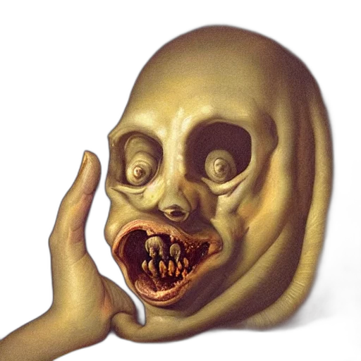 mask, face, creature, food, concept art, 3d render, photorealistic, golden transparent PNG cut-out