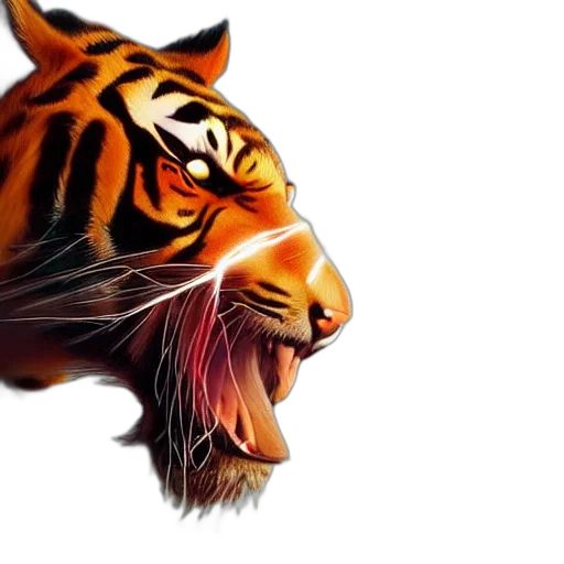 animal, photorealistic, 3d render, concept art, fantasy art, tiger, made, electricity transparent PNG cut-out