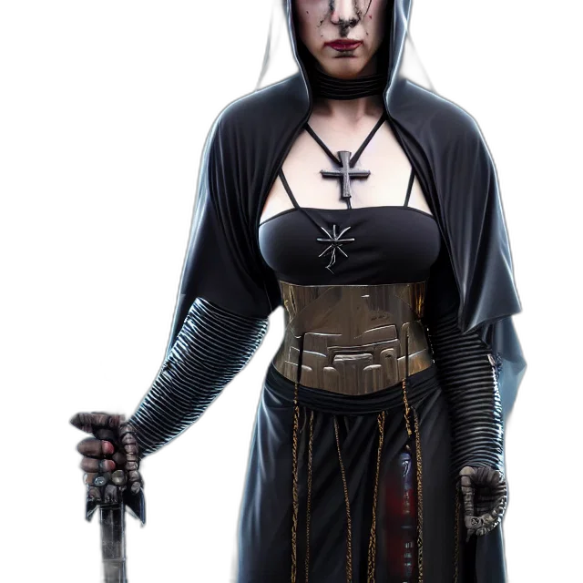 staff, sword, fantasy art, concept art, photorealistic, 3d render, cyberpunk, nun transparent PNG cut-out