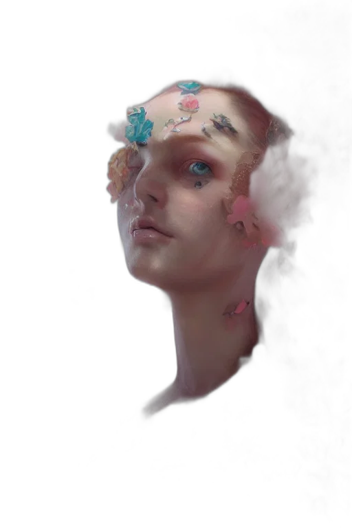 face, mask, crown, flower, photorealistic, concept art, fantasy art, watercolor transparent PNG cut-out