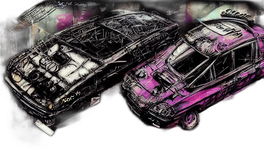 car, comic book art, concept art, cyberpunk, photorealistic, outer space, fire, neon lights transparent PNG cut-out
