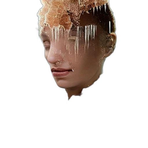 face, mask, hair, creature, photorealistic, 3d render, concept art, cyberpunk transparent PNG cut-out