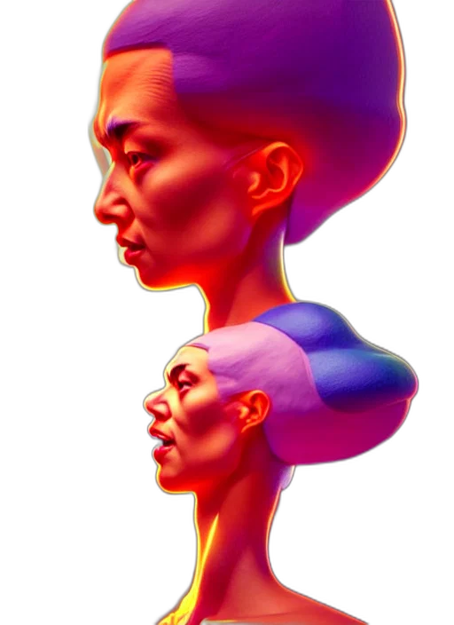 face, crown, mask, hat, concept art, photorealistic, 3d render, vaporwave transparent PNG cut-out
