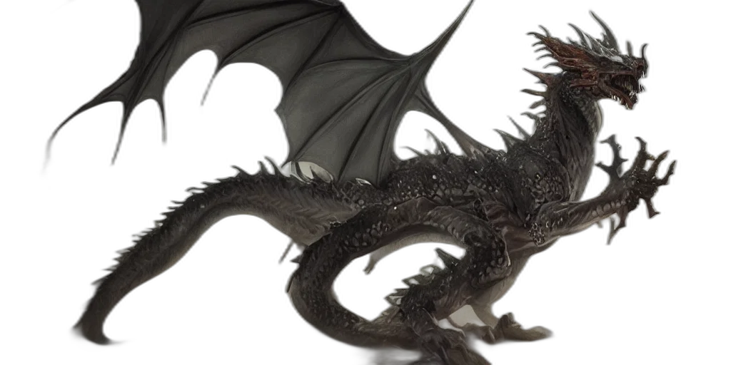 dragon, creature, photorealistic, concept art, fantasy art, 3d render, dark, monochrome transparent PNG cut-out