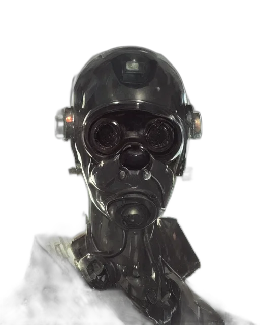 robot, mask, face, staff, concept art, 3d render, cyberpunk, photorealistic transparent PNG cut-out