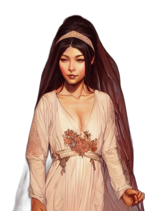 dress, crown, jewelry, staff, fantasy art, concept art, photorealistic, oil painting transparent PNG cut-out