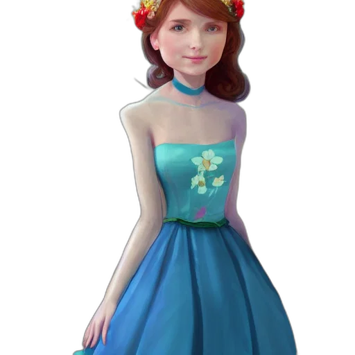 dress, crown, jewelry, concept art, fantasy art, 3d render, photorealistic, blue transparent PNG cut-out
