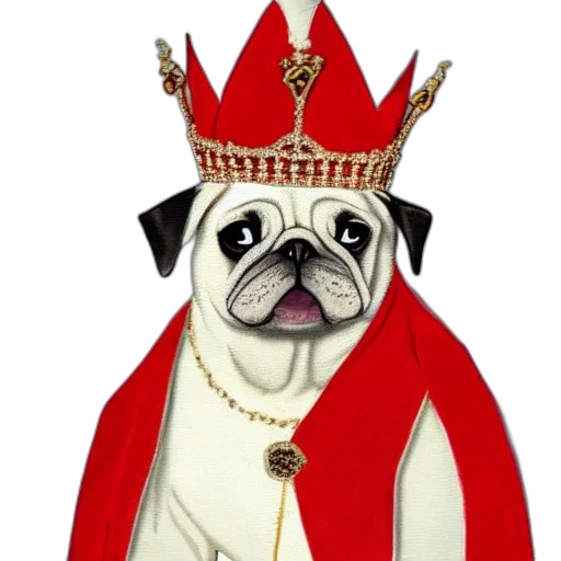 crown, animal, jewelry, photorealistic, concept art, portrait, white, pug transparent PNG cut-out