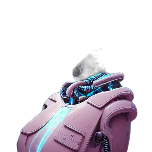 robot, weapon, jacket, creature, concept art, cyberpunk, vaporwave, 3d render transparent PNG cut-out