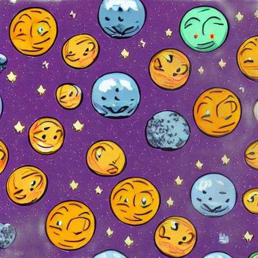 outer space, night, pastel, colorful, anthropomorphized, moons, armor, flat transparent PNG cut-out
