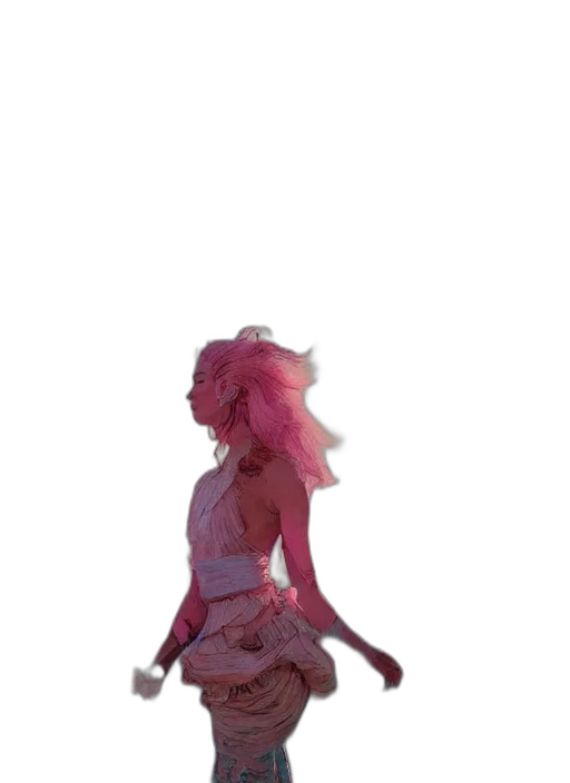 dress, creature, staff, hair, concept art, 3d render, pixel art, fantasy art transparent PNG cut-out