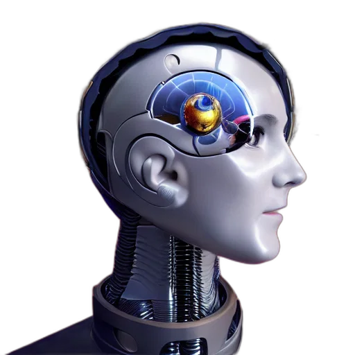 robot, face, 3d render, cyberpunk, concept art, photorealistic, profile, view transparent PNG cut-out