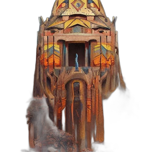 building, mask, crown, staff, concept art, fantasy art, watercolor, 3d render transparent PNG cut-out