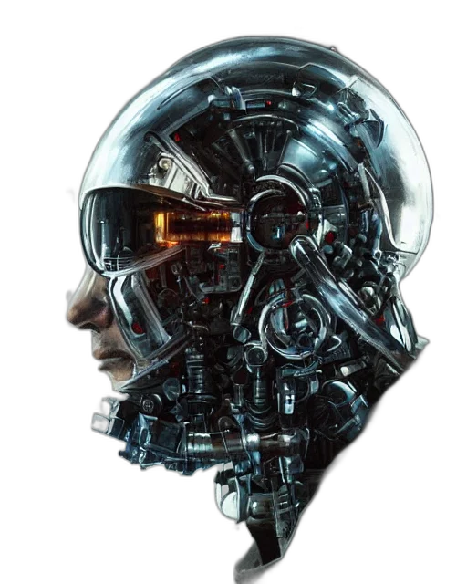robot, face, mask, jacket, cyberpunk, concept art, 3d render, comic book art transparent PNG cut-out