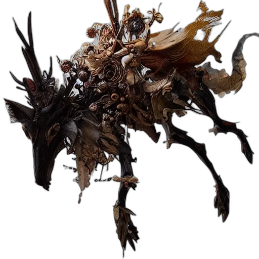 dragon, weapon, staff, crown, concept art, 3d render, fantasy art, dark transparent PNG cut-out