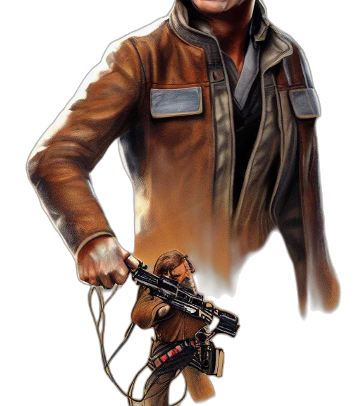 jacket, weapon, staff, robot, concept art, comic book art, photorealistic, cyberpunk transparent PNG cut-out