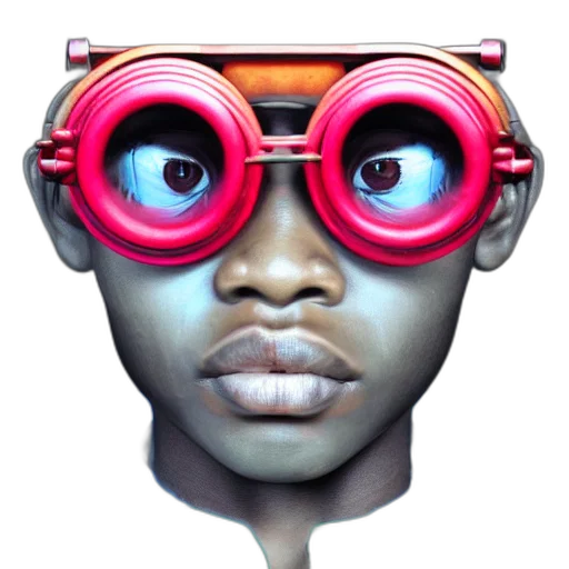 face, mask, robot, 3d render, concept art, cartoon, cyberpunk, neon transparent PNG cut-out