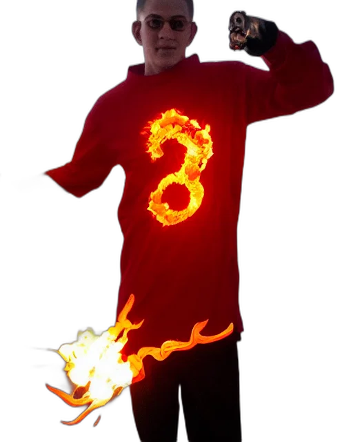 jacket, dragon, staff, 3d render, concept art, fire, squidward, wearing transparent PNG cut-out