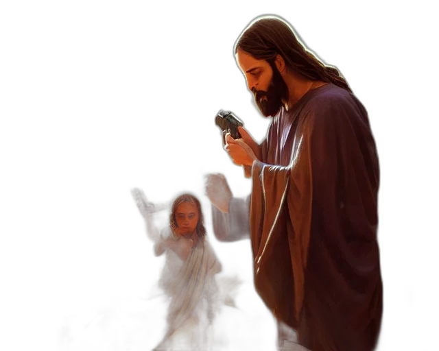 weapon, photorealistic, concept art, 3d render, photography, jesus, christ, pointing transparent PNG cut-out