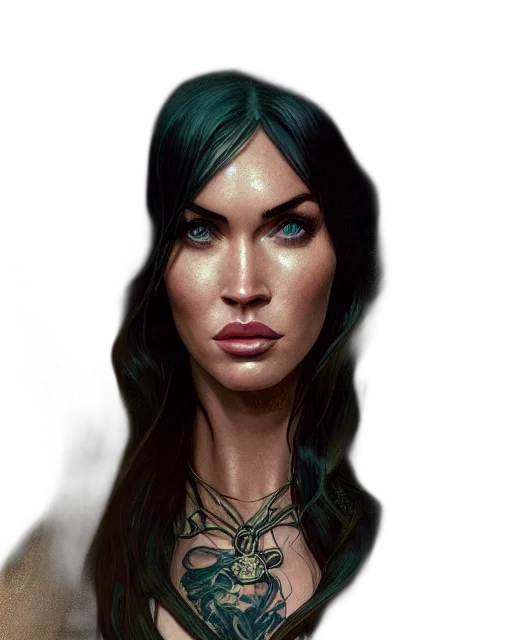 face, fantasy art, concept art, comic book art, photorealistic, green, earth tones, dark transparent PNG cut-out