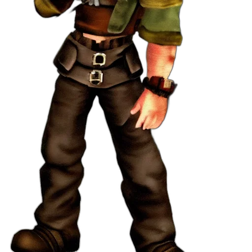 staff, jacket, weapon, concept art, 3d render, pixel art, cartoon, earth tones transparent PNG cut-out