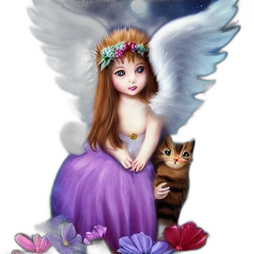 fantasy art, photorealistic, pixel art, concept art, pastel, cute, cats, angel transparent PNG cut-out