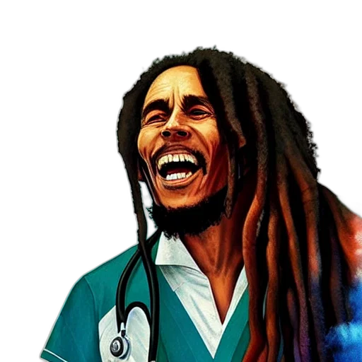 staff, photorealistic, comic book art, cartoon, bob, marley, scrubs, doctor transparent PNG cut-out