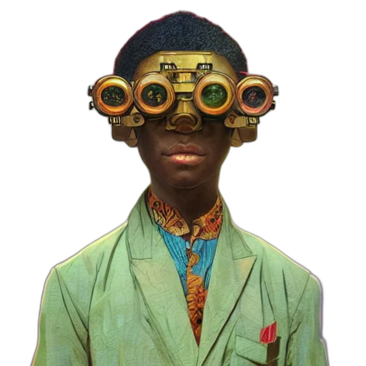 mask, robot, face, staff, concept art, cyberpunk, 3d render, photorealistic transparent PNG cut-out