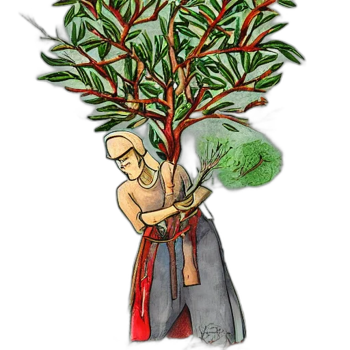 staff, tree, concept art, watercolor, fantasy art, forest, rain, sorcerer transparent PNG cut-out