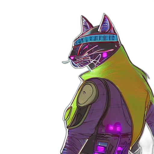 robot, mask, jacket, cyberpunk, concept art, vaporwave, fantasy art, outer space transparent PNG cut-out