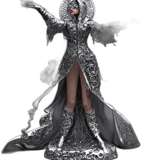 dress, concept art, fantasy art, 3d render, comic book art, monochrome, dark, elemental transparent PNG cut-out