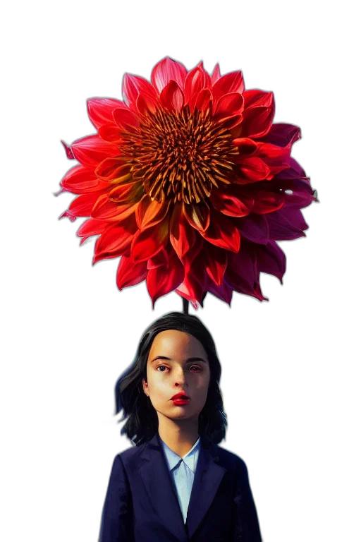 flower, crown, umbrella, face, photorealistic, concept art, 3d render, fantasy art transparent PNG cut-out