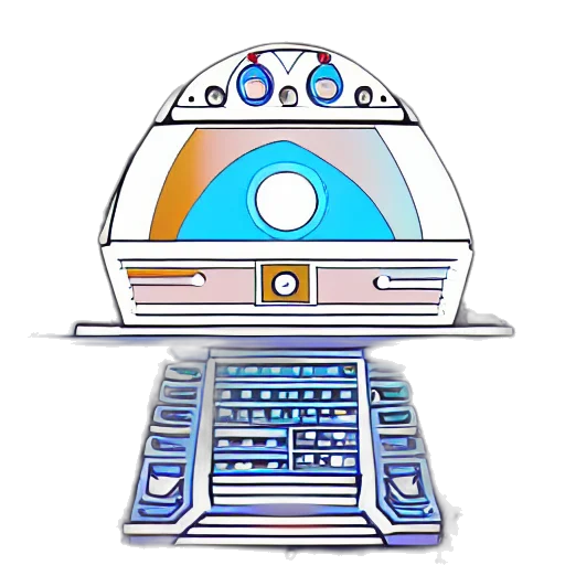 robot, pixel art, concept art, 3d render, cartoon, outer space, blue, colorful transparent PNG cut-out