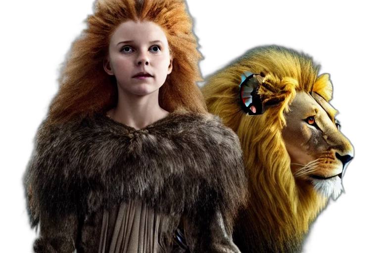 fantasy art, lion, witch, wardrobe transparent PNG cut-out