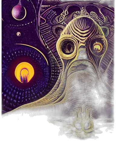 mask, creature, concept art, fantasy art, comic book art, watercolor, outer space, fog transparent PNG cut-out